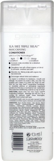 洗澡，美容，護髮素，頭髮，頭皮，洗髮水，護髮素 - Giovanni, Tea Tree Triple Treat Invigorating Conditioner, 8.5 fl oz (250 ml)