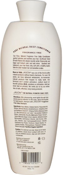 洗澡，美容，護髮素，頭髮，頭皮，洗髮水，護髮素 - Jason Natural, Pure Natural Daily Conditioner, Fragrance Free, 16 oz (454 g)