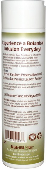 洗澡，美容，護髮素，頭髮，頭皮，洗髮水，護髮素 - NutriBiotic, Everyday Clean, Conditioner, Botanical Blend, 10 fl oz (296 ml)