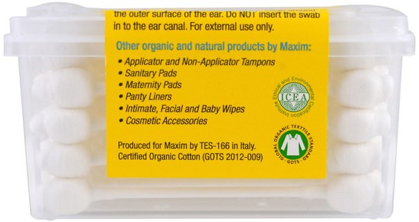 洗澡，美容，棉球拭子和輪 - Maxim Hygiene Products, Organic Cotton Baby Swabs, 50 Swabs