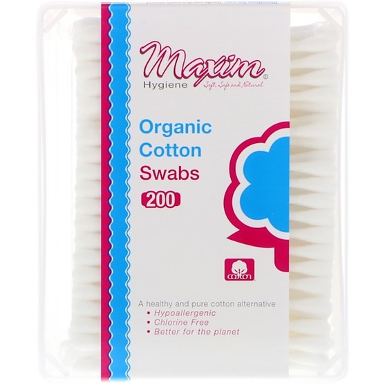 洗澡，美容，棉球拭子和輪 - Maxim Hygiene Products, Organic Cotton Swabs, 200 Count