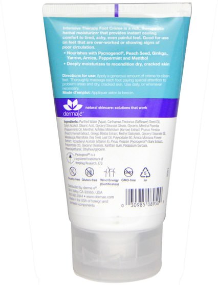 洗澡，美容，膏霜腳 - Derma E, Intensive Therapy Foot Cream, 4 oz (113 g)