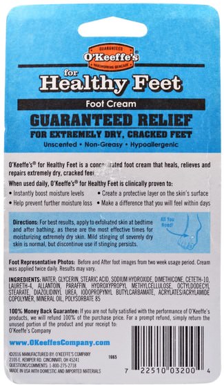 洗澡，美容，膏霜腳 - OKeeffes, For Healthy Feet, Foot Cream, 3.2 oz (91 g)