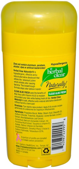 洗澡，美容，除臭劑 - 21st Century, Herbal Clear, Natural Deodorant, Clear Aloe Fresh, 2.65 oz (75 g)