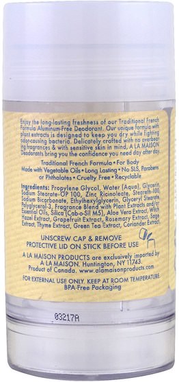 洗澡，美容，除臭劑 - A La Maison de Provence, Deodorant, Fresh Sea Salt, 2.4 oz (70 g)