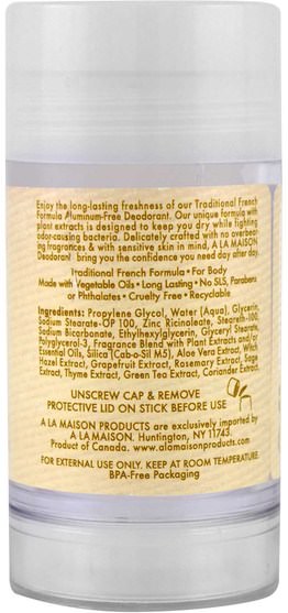 洗澡，美容，除臭劑 - A La Maison de Provence, Deodorant, Honeysuckle, 2.4 oz (70 g)