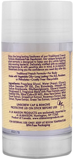 洗澡，美容，除臭劑 - A La Maison de Provence, Deodorant, Lavender Aloe, 2.4 oz (70 g)