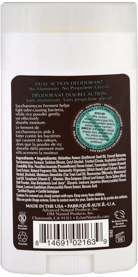 洗澡，美容，除臭劑 - Eclair Naturals, Dual Action Deodorant, Sea Breeze, 1.5 oz (42.5 g)