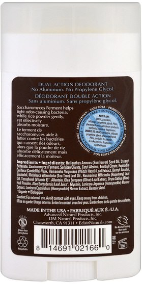 洗澡，美容，除臭劑 - Eclair Naturals, Dual Action Deodorant, Unscented, 1.5 oz (42.5 g)