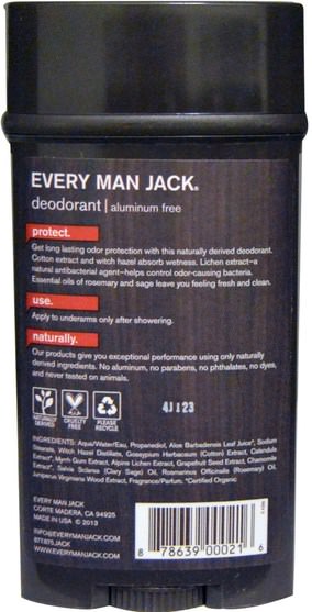 洗澡，美容，除臭劑 - Every Man Jack, Deodorant, Cedarwood, 3.0 oz (88 g)