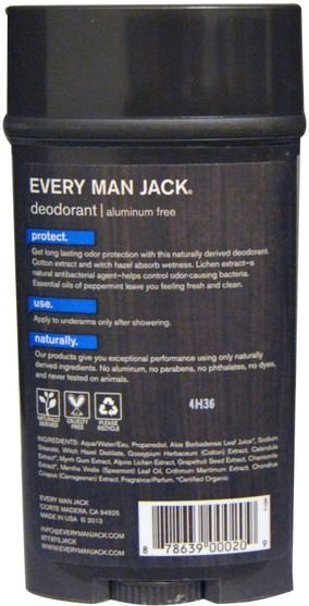 洗澡，美容，除臭劑 - Every Man Jack, Deodorant, Signature Mint, 3.0 oz (88 g)
