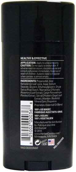 洗澡，美容，除臭劑 - Herban Cowboy, Maximum Protection Deodorant, Wild, 2.8 oz (80 g)