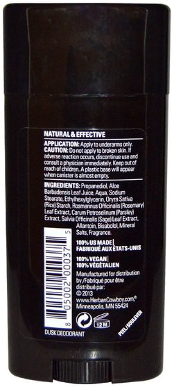 洗澡，美容，除臭劑 - Herban Cowboy, Natural Grooming, Deodorant, Dusk, 2.8 oz (80 g)