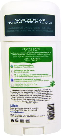 洗澡，美容，除臭劑 - Lafes Natural Body Care, Active, Odor Protection Invisible Solid, Citrus & Bergamot, 2.25 oz (63 g)