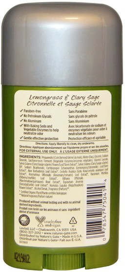 洗澡，美容，除臭劑 - Natures Gate, Deodorant, Herbal Blend, Lemongrass & Clary Sage, 1.7 oz (48 g)