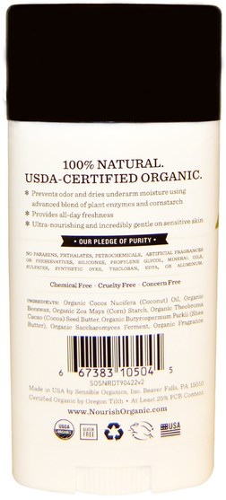 洗澡，美容，除臭劑 - Nourish Organic Fresh & Dry Deodorant, Almond Vanilla, 2.2 oz (62 g)