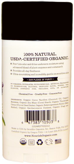 洗澡，美容，除臭劑 - Nourish Organic Fresh & Dry Deodorant, Lavender Mint, 2.2 oz (62 g)