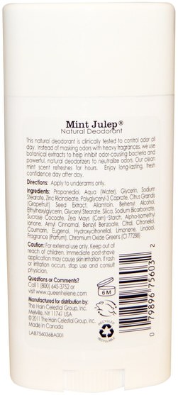 洗澡，美容，除臭劑 - Queen Helene, All-Day Strength Deodorant, Mint Julep 2.7 oz (75 g)