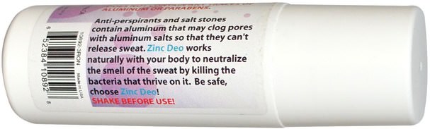 沐浴，美容，除臭劑，滾裝除臭劑 - Dr. Clarks Purity Products, Zinc Deo Roll-On Deodorant, 3 fl oz