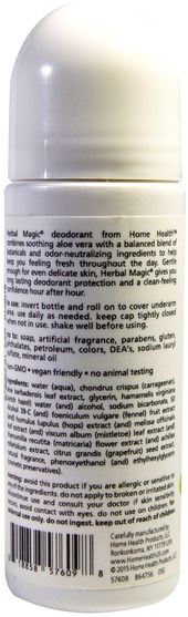 沐浴，美容，除臭劑，滾裝除臭劑 - Home Health, Herbal Magic, Roll-On Deodorant, Herbal Scent, 3 fl oz (88 ml)
