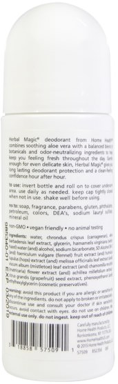 沐浴，美容，除臭劑，滾裝除臭劑 - Home Health, Herbal Magic, Roll-On Deodorant, Unscented, 3 fl oz (88 ml)