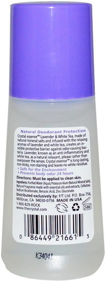 浴，美容，除臭劑，滾裝除臭女性 - Crystal Body Deodorant, Crystal Essence, Mineral Deodorant Roll-On, Lavender & White Tea, 2.25 fl oz (66 ml)