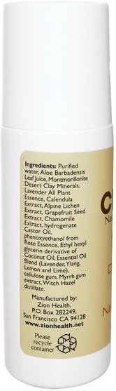 沐浴，美容，除臭劑，滾裝除臭劑 - Zion Health, Clay Dry Natural Roll-On Deodorant, 3 oz (89 ml)