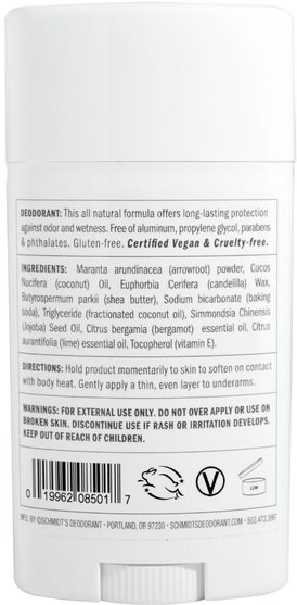 洗澡，美容，除臭劑 - Schmidts Natural Deodorant, Bergamot + Lime, 3.25 oz (92 g)