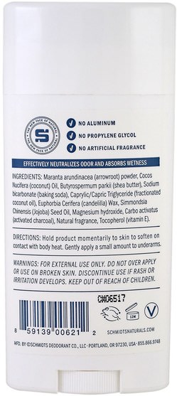 洗澡，美容，除臭劑 - Schmidts Natural Deodorant, Charcoal + Magnesium, 3.25 oz (92 g)