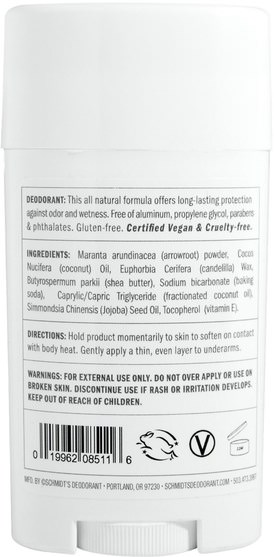 洗澡，美容，除臭劑 - Schmidts Natural Deodorant, Fragrance-Free, 3.25 oz (92 g)