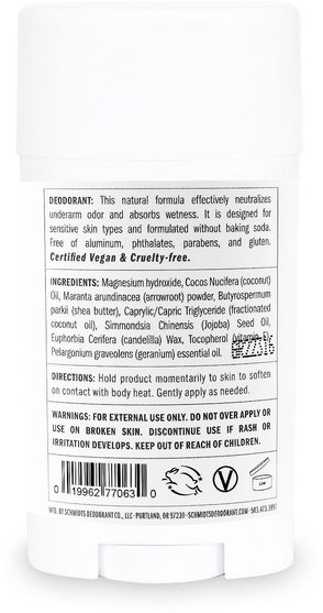 洗澡，美容，除臭劑 - Schmidts Natural Deodorant, Sensitive Skin Formula, Geranium, 3.25 oz (92 g)