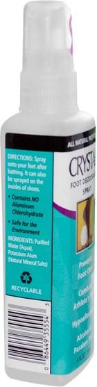 洗澡，美容，除臭噴霧，腳部護理 - Crystal Body Deodorant, Foot Deodorant Spray, 4 fl oz (118 ml)