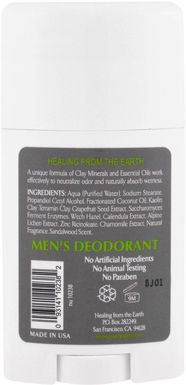 洗澡，美容，除臭劑 - Zion Health, ClayDry Mens Deodorant, Sandalwood, 2.5 oz (70 g)