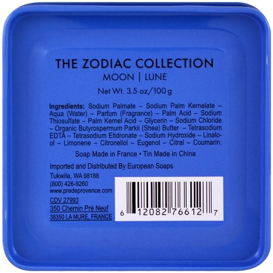 洗澡，美女 - European Soaps, Pre de Provence, The Zodiac Collection, Moon, 3.5 oz (100 g)