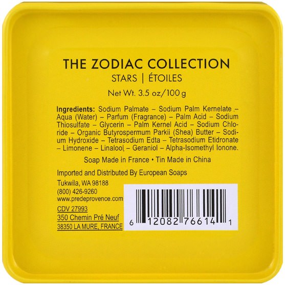 洗澡，美女 - European Soaps, Pre de Provence, The Zodiac Collection, Stars, 3.5 oz (100 g)