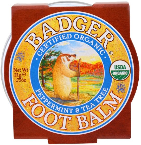 洗澡，美容，腳部護理 - Badger Company, Foot Balm, Peppermint & Tea Tree.75 oz (21 g)