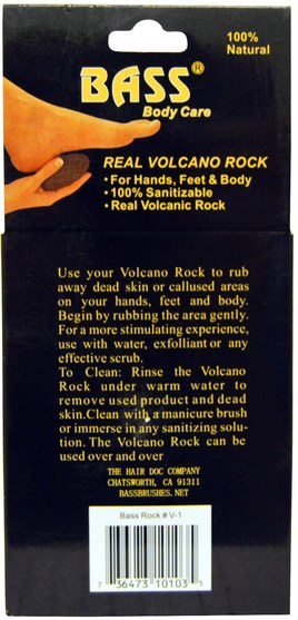 洗澡，美容，腳部護理 - Bass Brushes, Real Volcano Rock, For Hands, Feet & Body, 1 Rock