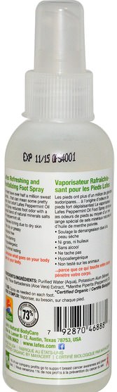 洗澡，美容，腳部護理 - Lafes Natural Body Care, Foot Spray with Peppermint Oil, 4 oz. (118 ml)