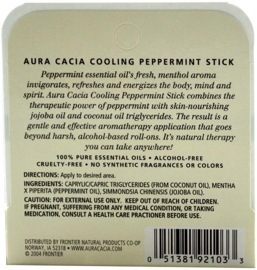 洗澡，美容，香水噴霧 - Aura Cacia, Aromatherapy Roll-On, Cooling Peppermint, 0.31 fl oz (9.2 ml)