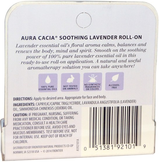 洗澡，美容，香水噴霧 - Aura Cacia, Aromatherapy Roll-On, Soothing Lavender, 0.31 fl oz (9.2 ml)