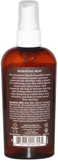 沐浴，美容，香水噴霧，家居，空氣清新劑除臭劑 - Hugo Naturals, Essential Body Mist, Vanilla & Sweet Orange, 4 fl oz (118 ml)