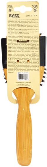 洗澡，美容，毛刷 - Bass Brushes, Large Oval, Cushion Style, 100% Wild Boar Bristles, Beveled, Wood Handle, 1 Hair Brush