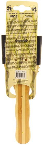 洗澡，美容，毛刷 - Bass Brushes, Large Oval, Hair Brush, Cushion Wood Bristles with Stripped Bamboo Handle, 1 Hair Brush