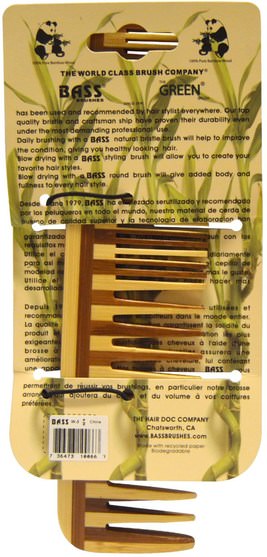 洗澡，美容，毛刷 - Bass Brushes, Large Wood Comb, Wide Tooth/ Fine Combination