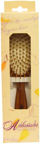 洗澡，美容，毛刷 - Fuchs Brushes, Ambassador Hairbrushes, Bamboo, Large Oval/Wood Pins, 1 Brush