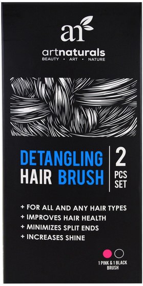 洗澡，美容，頭髮，頭皮 - Artnaturals, Detangling Hair Brush, 2 Piece Set