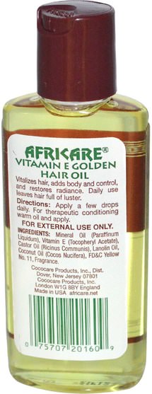 洗澡，美容，頭髮，頭皮 - Cococare, Africare, Vitamin E Golden Hair Oil, 2 fl oz (60 ml)