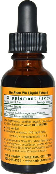 洗澡，美容，頭髮，頭皮，佛陀（何壽武） - Herb Pharm, Ho Shou Wu, Whole Root, 1 fl oz (30 ml)