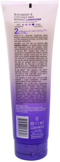 洗澡，美容，頭髮，頭皮 - Giovanni, 2Chic, Repairing Conditioner, for Damaged Over Processed Hair, Blackberry & Coconut Milk, 8.5 fl oz (250 ml)