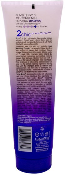 洗澡，美容，頭髮，頭皮 - Giovanni, 2Chic, Repairing Shampoo, for Damaged Over Processed Hair, Blackberry & Coconut Milk, 8.5 fl oz (250 ml)